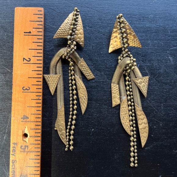 80's Mixed Metal Ball Chain Modern Brutalist Artisan Arrowhead Dangle Earrings - Picture 6 of 12